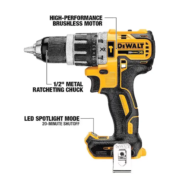 Taladro percutor DEWALT 20V MAX XR con mandril metálico de 1/2 pulgada